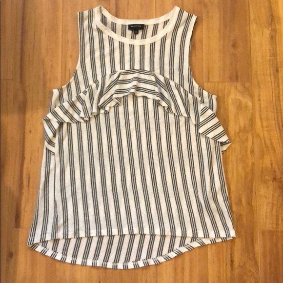 Who What Wear Tops - B&W Striped Tank With Ruffle